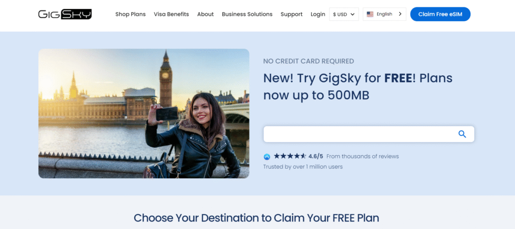 GigSky free eSIM trial no credit card required