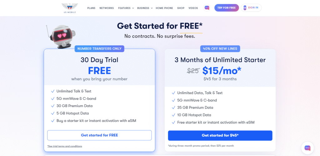 US Mobile 30 GB for 30 Days free eSIM trial no credit card required